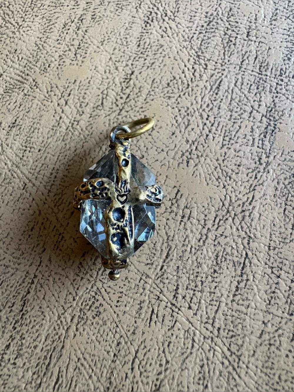 Gold-Tone Cross Crystal Pendant Charm in Clear Glass